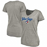 Women's Toronto Blue Jays Freehand V Neck Slim Fit Tri Blend T-Shirt Ash FengYun